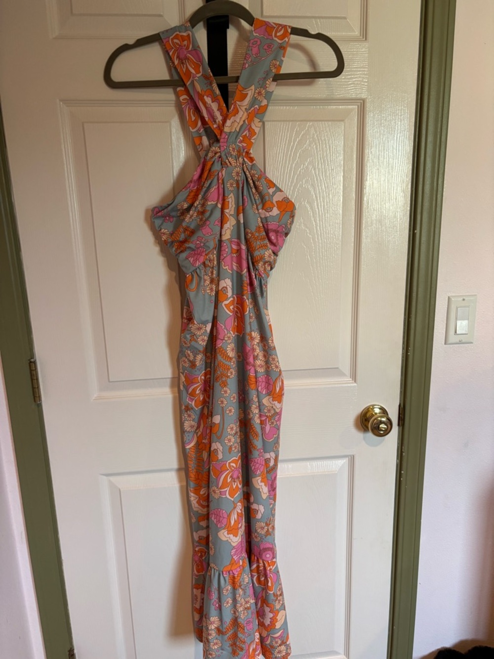 Grace Karin Floral Sundress in Blue with Orange & Pink Flowers